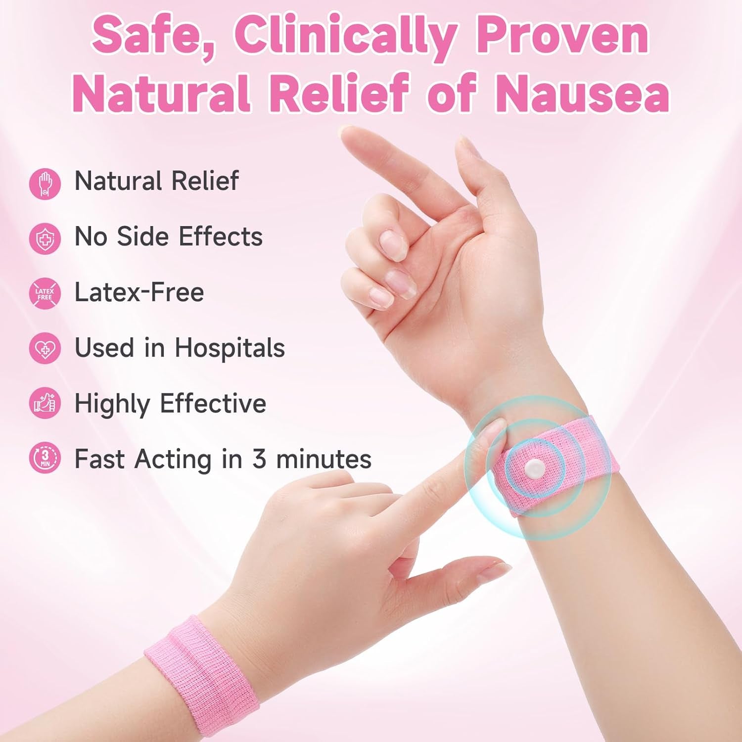 Travel Sickness Bands Adult Motion Sickness Bands for Kids Cruise Travel Essentials anti Sickness Wristbands for Pregnancy Women, 2 Pairs (Pink,Blue)