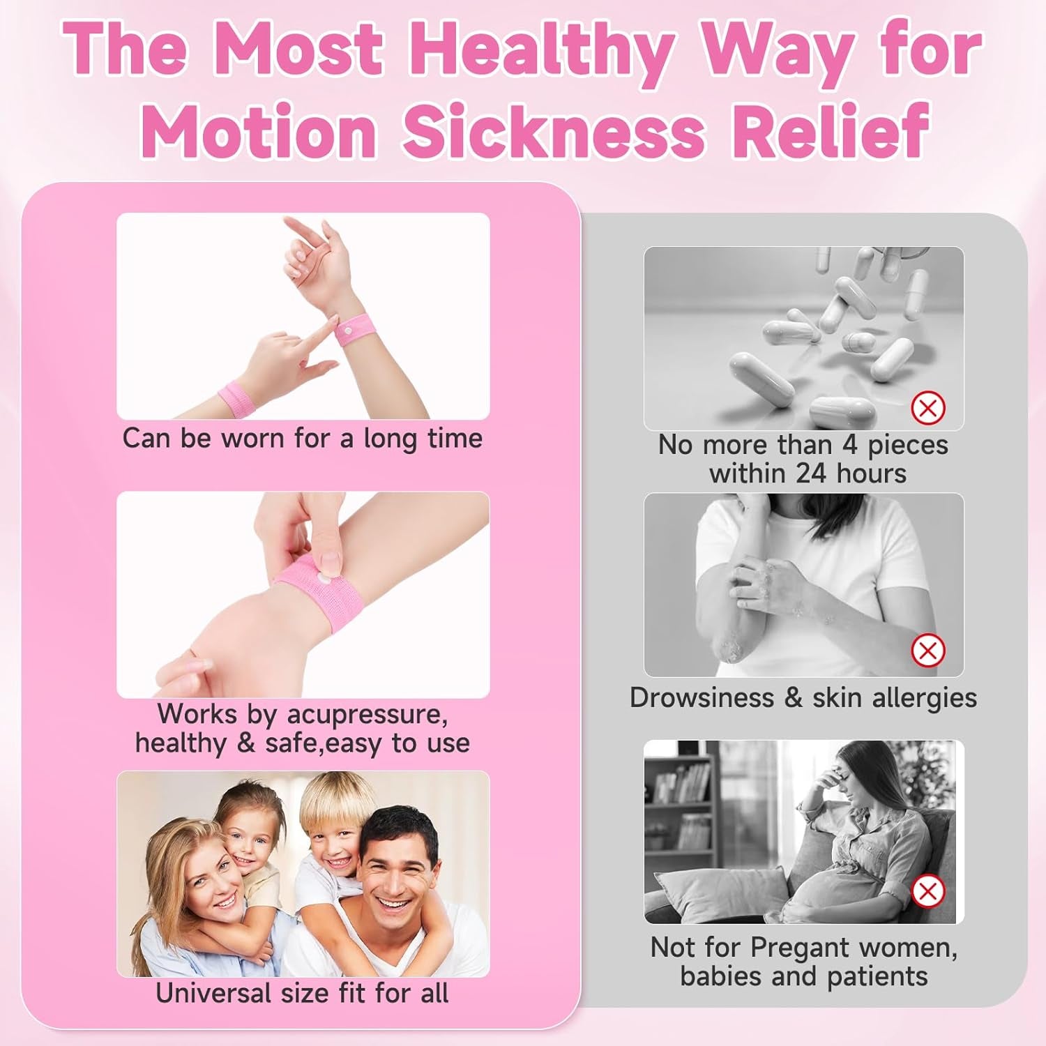 Travel Sickness Bands Adult Motion Sickness Bands for Kids Cruise Travel Essentials anti Sickness Wristbands for Pregnancy Women, 2 Pairs (Pink,Blue)